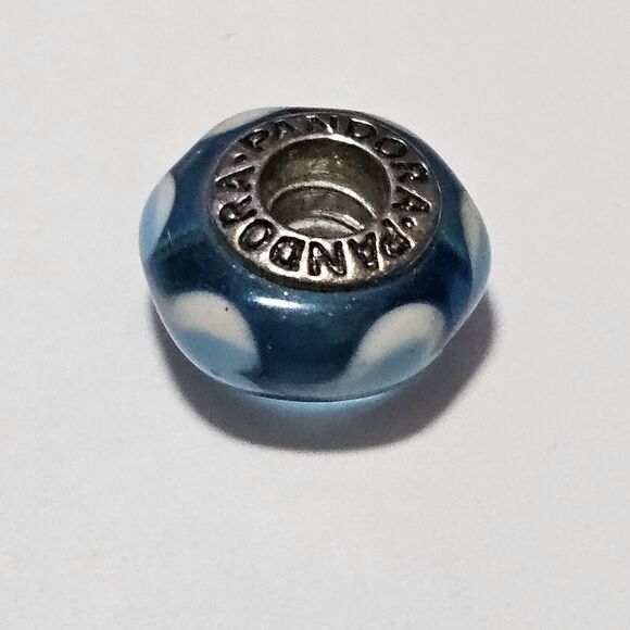 **Sale** Pandora Sterling Silver Murano Glass Blue White Hearts Bead Charm - Picture 11 of 12